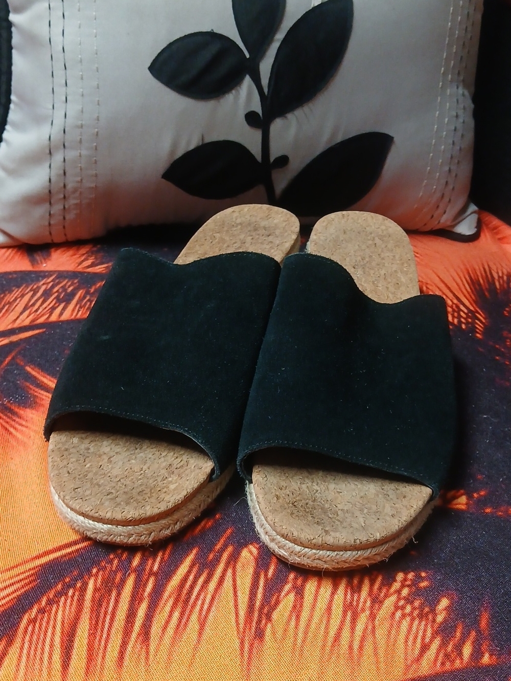 Bjorndal Black Suede Cork Slide Sandals